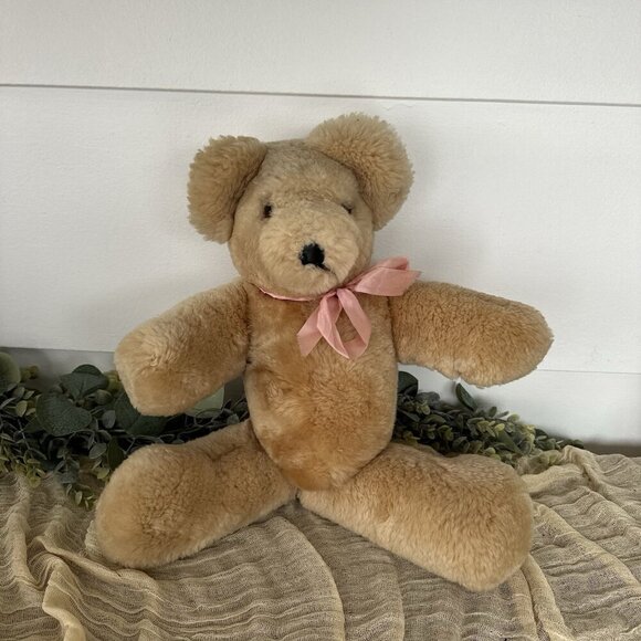 19” Vintage Petkin Jointed‎ Teddy Bear Growler England Leather Nose Blonde Soft - Picture 1 of 13